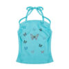 Butterfly Print Halter Tank — Blue