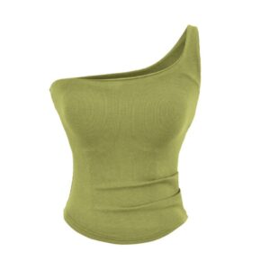 One-Shoulder Spaghetti Strap Tank Top — Green