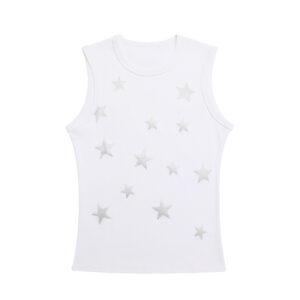 Minimalist Star-Print Knitted Tank Top — White