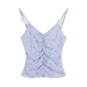 Floral Print V-Neck Tank — Blue