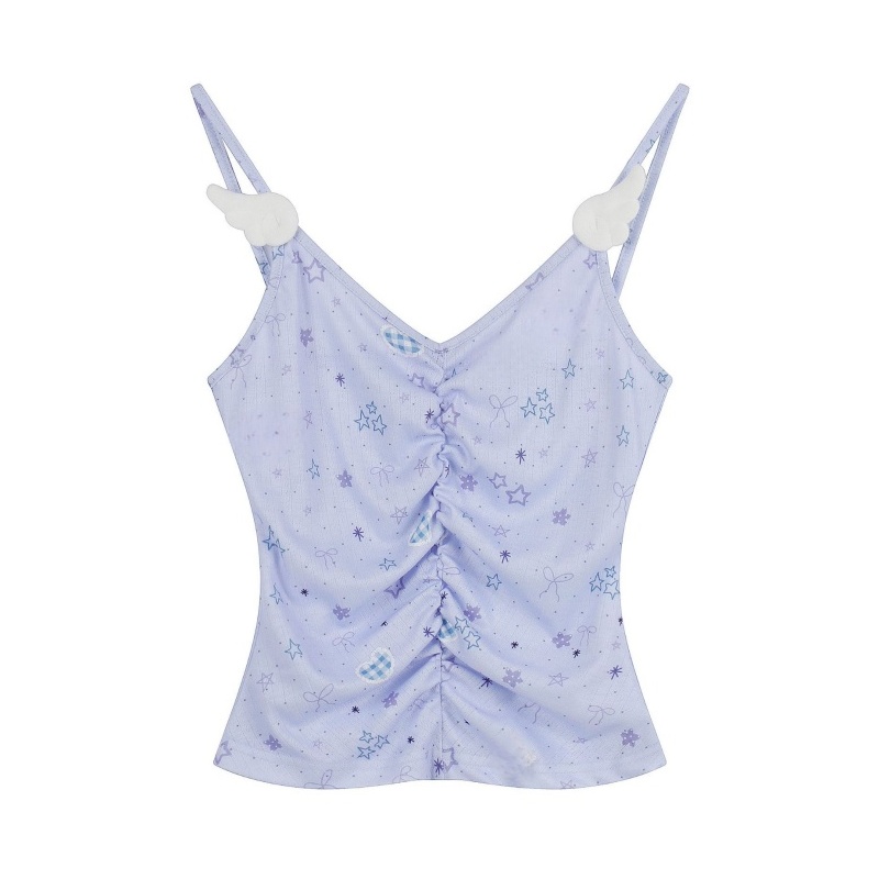 Floral Print V-Neck Tank — Blue