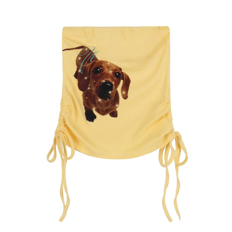Puppy Print Strapless Tank Top-Yellow