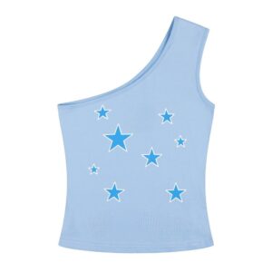 Star-Print Off-Shoulder Spaghetti Strap Tank Top