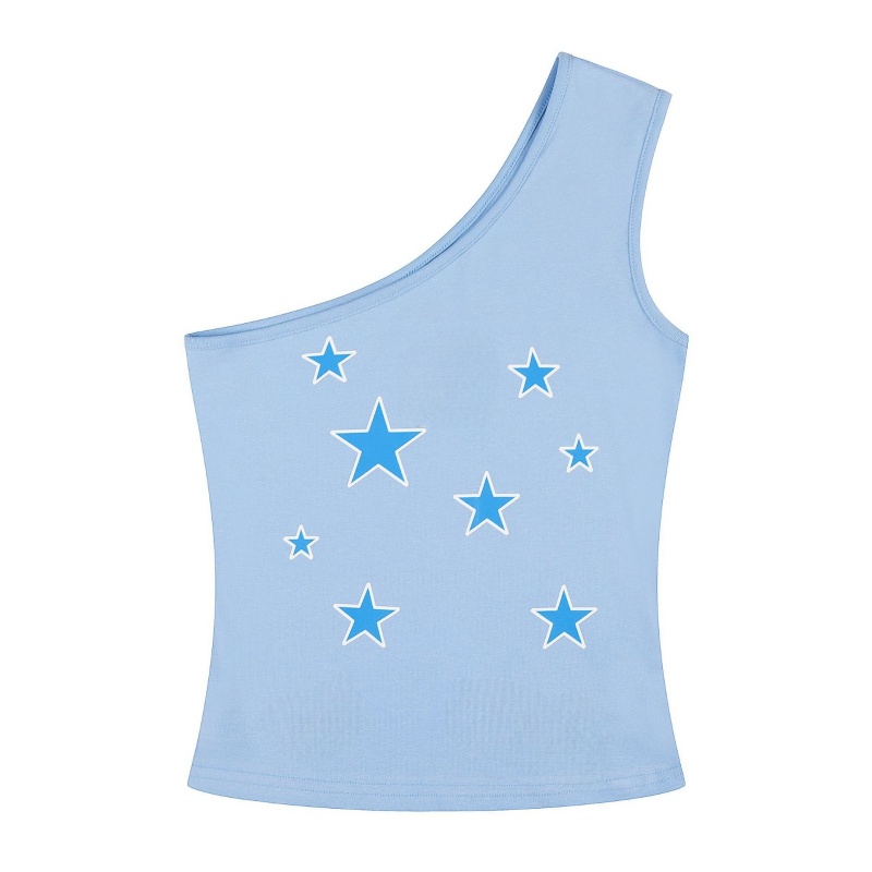 Star-Print Off-Shoulder Spaghetti Strap Tank Top